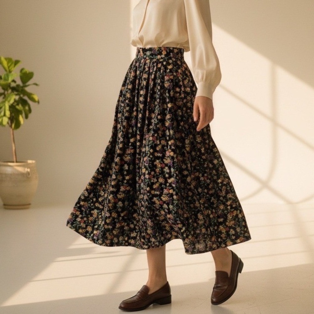 Vintage 90s Lee David Ditsy Floral Midi Skirt M Boho Cottagecore‎ Prairie Hippie